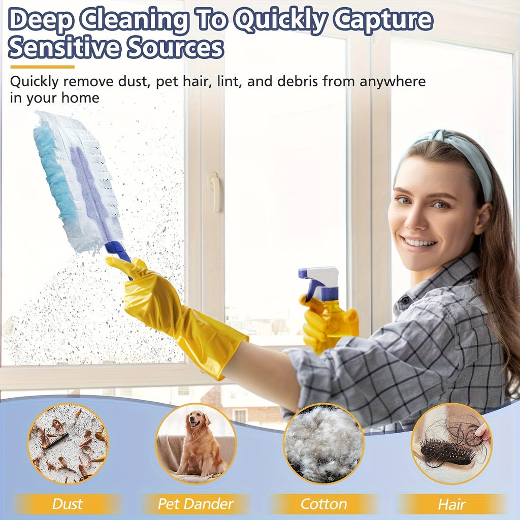 200pcs Disposable Duster Refills Tools Kit Include 2 Handles, Electrostatic Duster Cloths Replacement, Effortless Dust Removal for Electronics, Furniture, Blinds, And Ceiling Fans, Home Dust Cleaning Accessories
