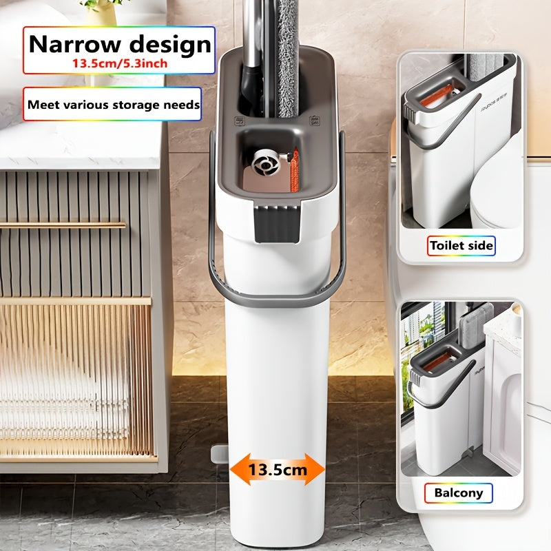 Upgrade Large Flat Mop And Bucket Set with Wringer, Hands Free Floor Mop And Bucket for Deep Cleaning, Wet And Dry Use, Wash&Dry Dual Bucket, with 2 Reusable Microfiber Pads, Space-Saving Design for Hardwood, Tile, Laminate Floor, Window, Wall Clean