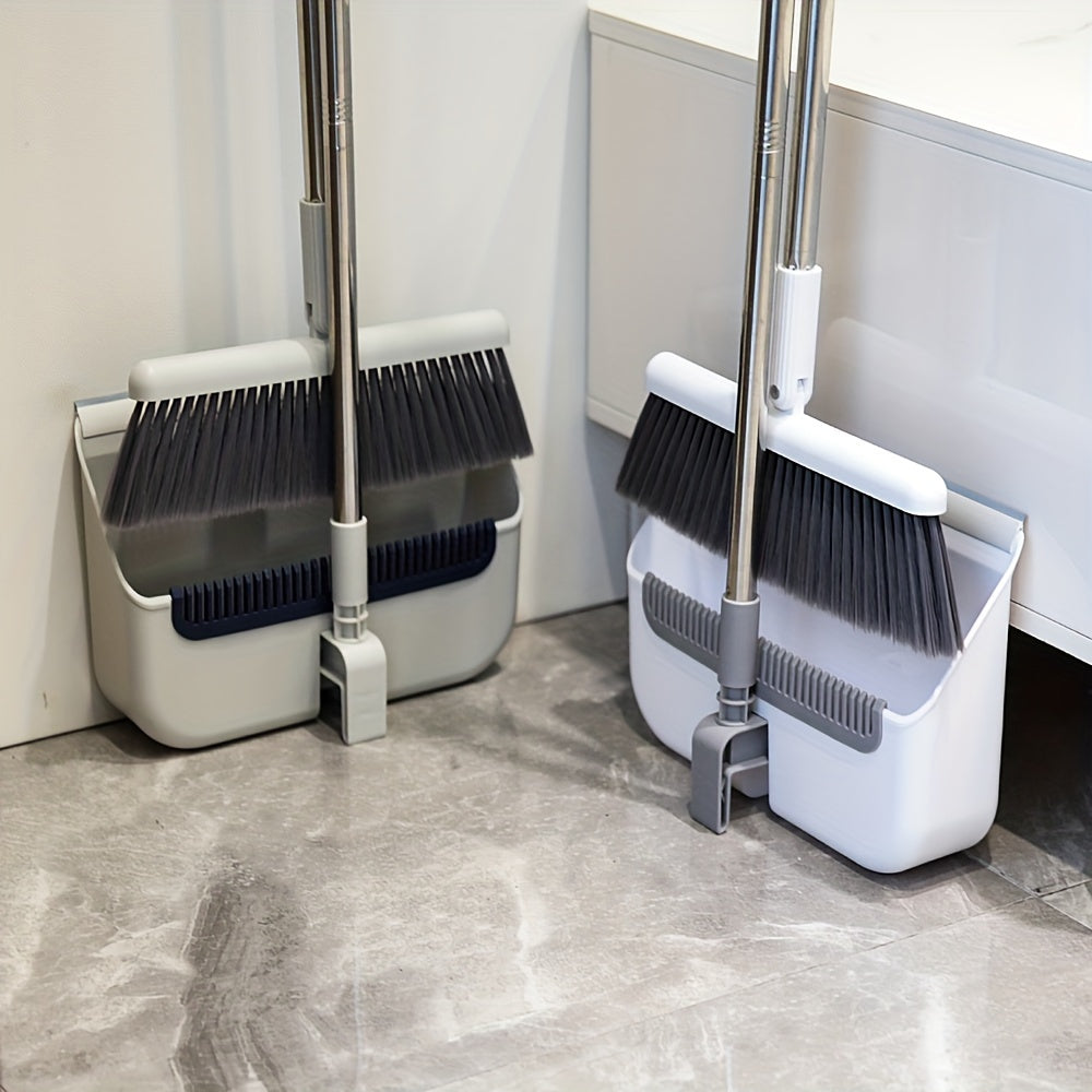 White Classic Broom And Dustpan Set Combo | Thickened, Rotatable, And Foldable With Pole, Soft Hair Plastic Handle, Ideal For Living Room, Bedroom, Kitchen, And Hard Floors | Suitable For Halloween And Christmas Deep Cleaning