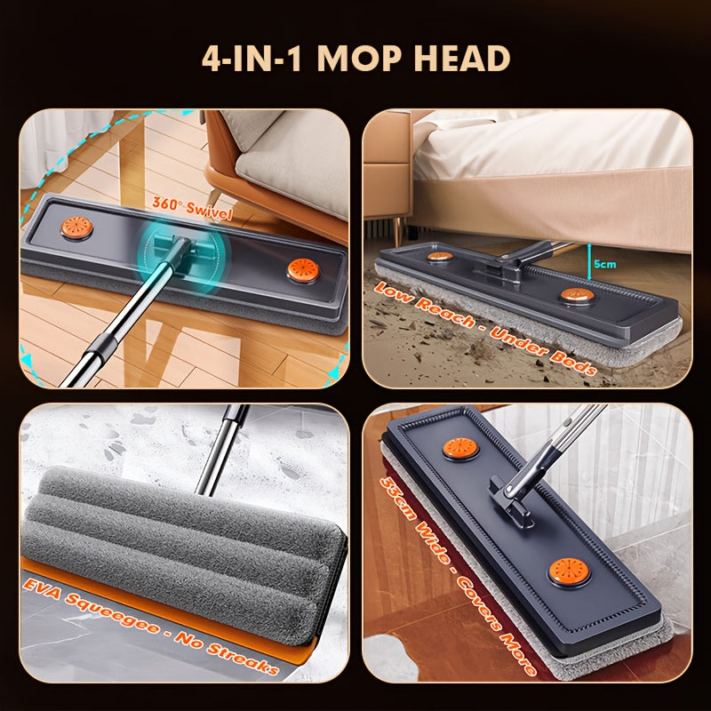 Upgrade Large Flat Mop And Bucket Set with Wringer, Hands Free Floor Mop And Bucket for Deep Cleaning, Wet And Dry Use, Wash&Dry Dual Bucket, with 2 Reusable Microfiber Pads, Space-Saving Design for Hardwood, Tile, Laminate Floor, Window, Wall Clean
