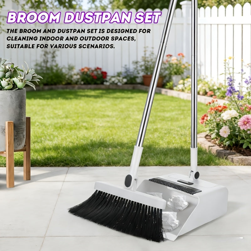 3-in-1 Heavy Broom And Dustpan Set, with Long Handle - Perfect for Indoor And Outdoor Cleaning, Suitable for Home, Office, School Dormitory, 3-in-1 Broom, Dustpan Combination, Long Handle, Heavy Duty, Cleaning Tools