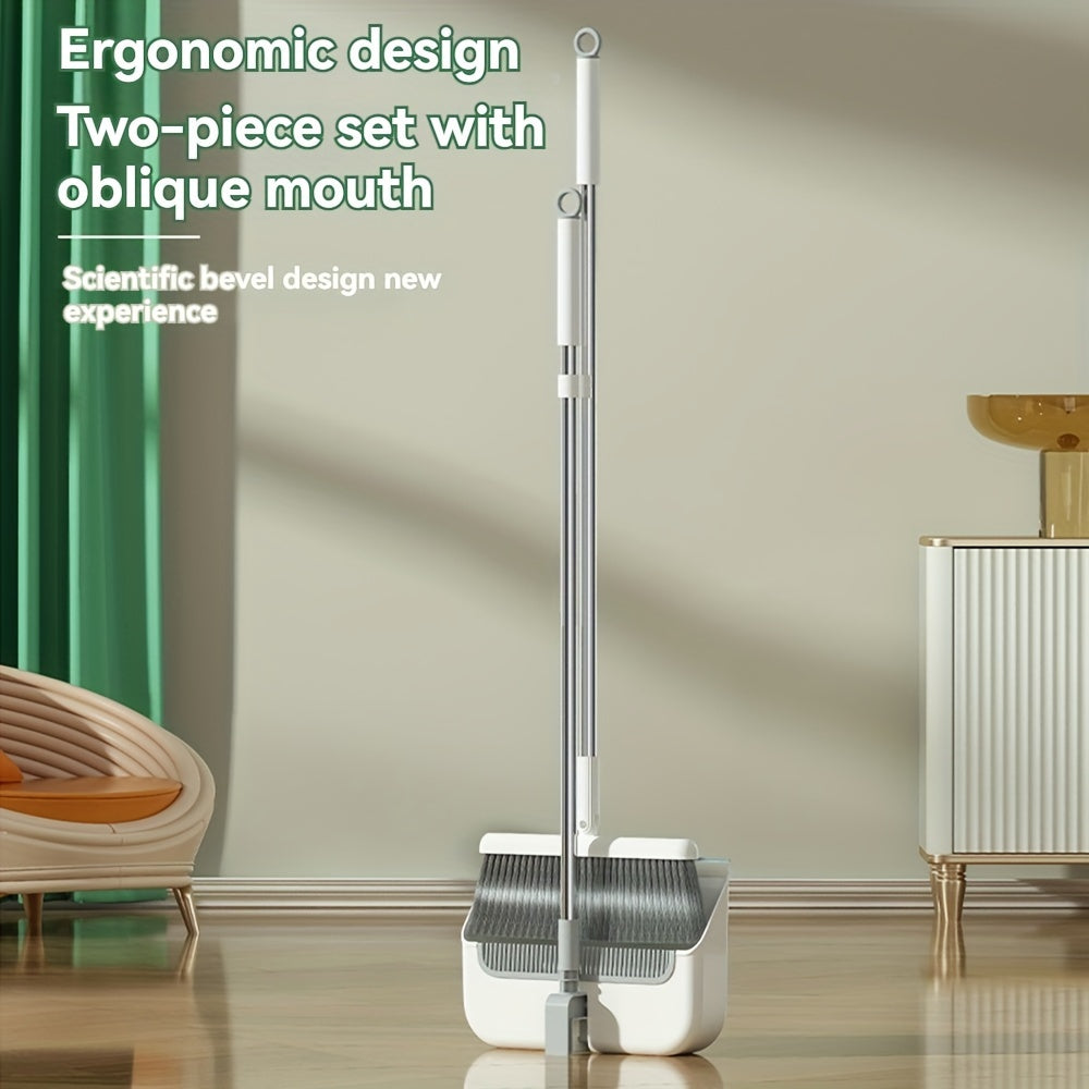 1 Set, Home White Classic Broom Dustpan Combination, Thickened Rotatable And Foldable, Stainless Steel Rod Is Sturdy And Durable, Suitable For Living Room Kitchen, Indoor And Outdoor Floor Cleaning, Cleaning Tools