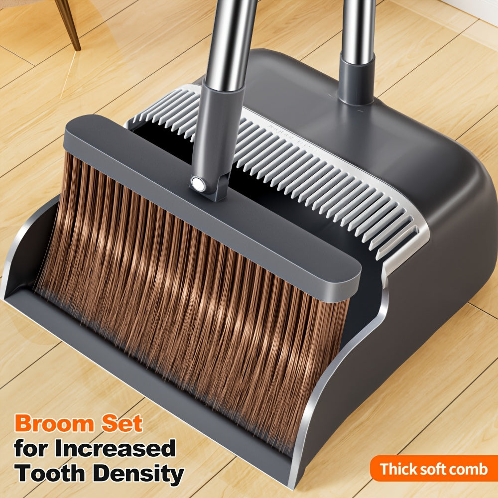 JOYBOS Broom and Dustpan Set, Long Handle, Extended Comb Teeth, Unflagged Bristle, Upgraded Design, with Plastic Processable Materials, for Hard Floor, Living Room, Bedroom, Outdoor, Car, Patio, Office, Home, Kitchen, Indoor and Outdoor Sweeping