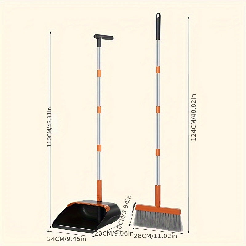 The Broom And Dustpan Set Includes A Broom And Dustpan. The Broom Bristles Are Dense And Elastic, Which Can Effectively Sweep Away Dust, Hair, And Other Debris. The Dustbin Is Wide And Deep, Making It Easy to Collect Garbage
