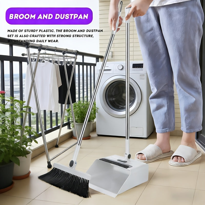3-in-1 Heavy Broom And Dustpan Set, with Long Handle - Perfect for Indoor And Outdoor Cleaning, Suitable for Home, Office, School Dormitory, 3-in-1 Broom, Dustpan Combination, Long Handle, Heavy Duty, Cleaning Tools