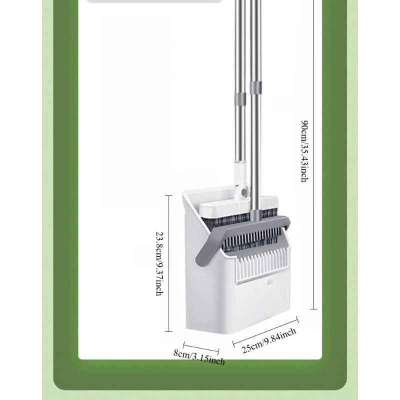 Magic Soft Bristle Broom and Dustpan Set | Dual Scraper Teeth, Folding Upright Standing Dustpan, Easy Floor Sweeping and Cleaning Tool, Made of Plastic