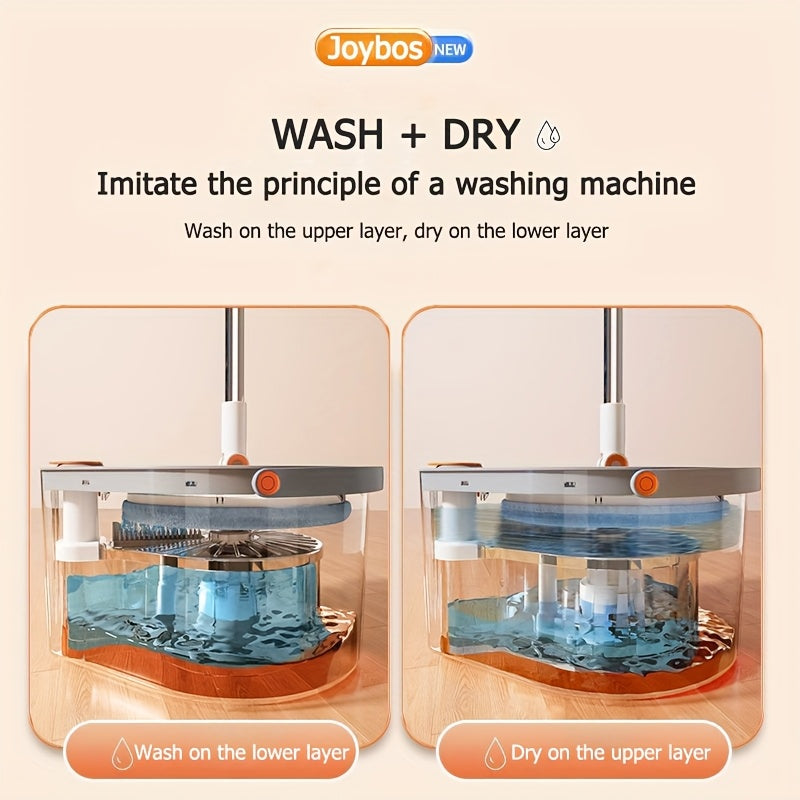 Joybos 360° Spin Mop And Bucket Set Featuring Four Washable Pads - Includes an Extendable Stainless Steel Handle, Designed for Manual Cleaning of Floors for Both Wet And Dry Applications, Perfect for Use in The Home, Kitchen, Bathroom, Living Room