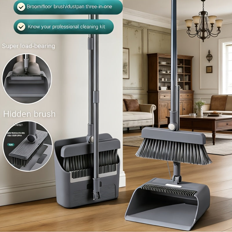 3-in-1 Heavy Broom And Dustpan Set, with Long Handle - Perfect for Indoor And Outdoor Cleaning, Suitable for Home, Office, School Dormitory, 3-in-1 Broom, Dustpan Combination, Long Handle, Heavy Duty, Cleaning Tools