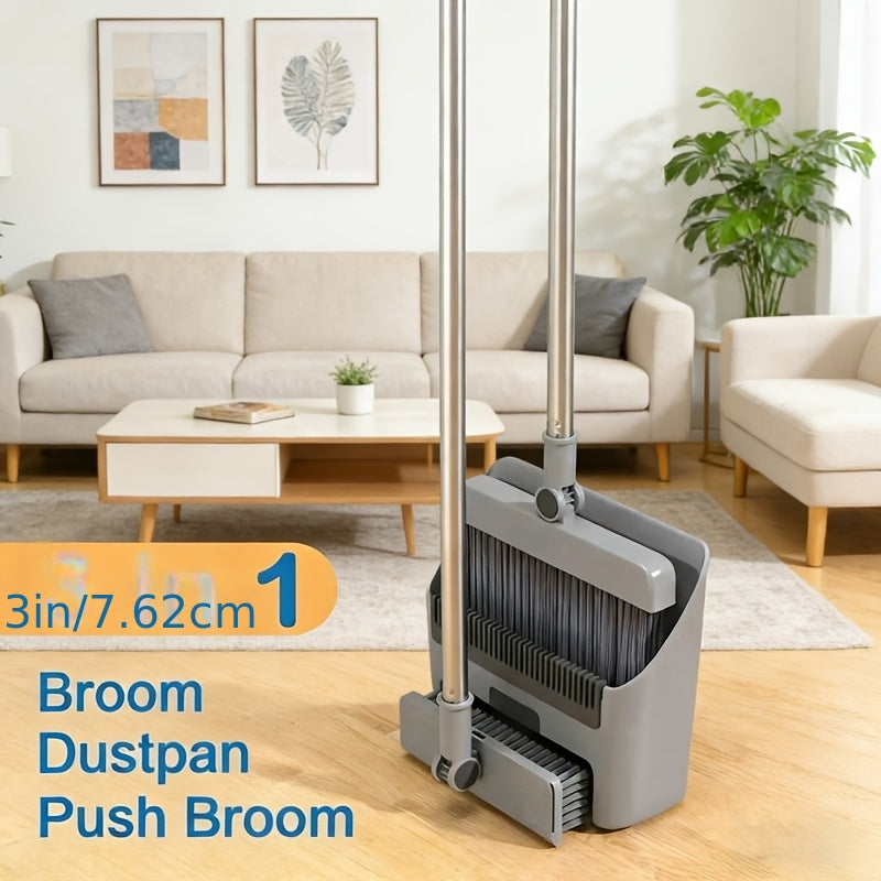 3-in-1 Heavy Broom And Dustpan Set, with Long Handle - Perfect for Indoor And Outdoor Cleaning, Suitable for Home, Office, School Dormitory, 3-in-1 Broom, Dustpan Combination, Long Handle, Heavy Duty, Cleaning Tools