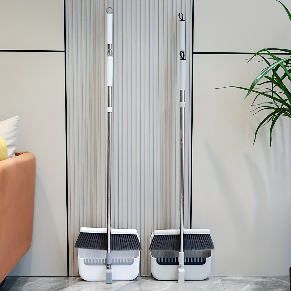 White Classic Broom And Dustpan Set Combo | Thickened, Rotatable, And Foldable With Pole, Soft Hair Plastic Handle, Ideal For Living Room, Bedroom, Kitchen, And Hard Floors | Suitable For Halloween And Christmas Deep Cleaning