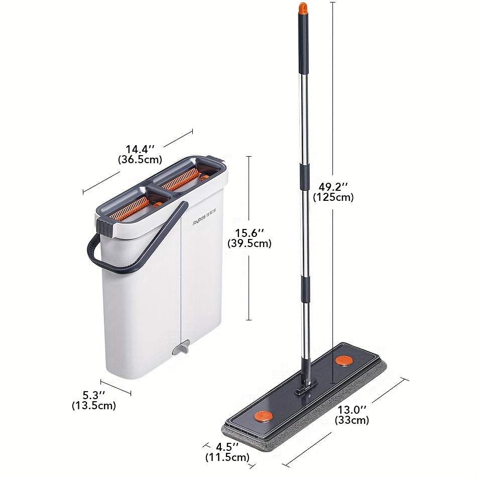Upgrade Large Flat Mop And Bucket Set with Wringer, Hands Free Floor Mop And Bucket for Deep Cleaning, Wet And Dry Use, Wash&Dry Dual Bucket, with 2 Reusable Microfiber Pads, Space-Saving Design for Hardwood, Tile, Laminate Floor, Window, Wall Clean