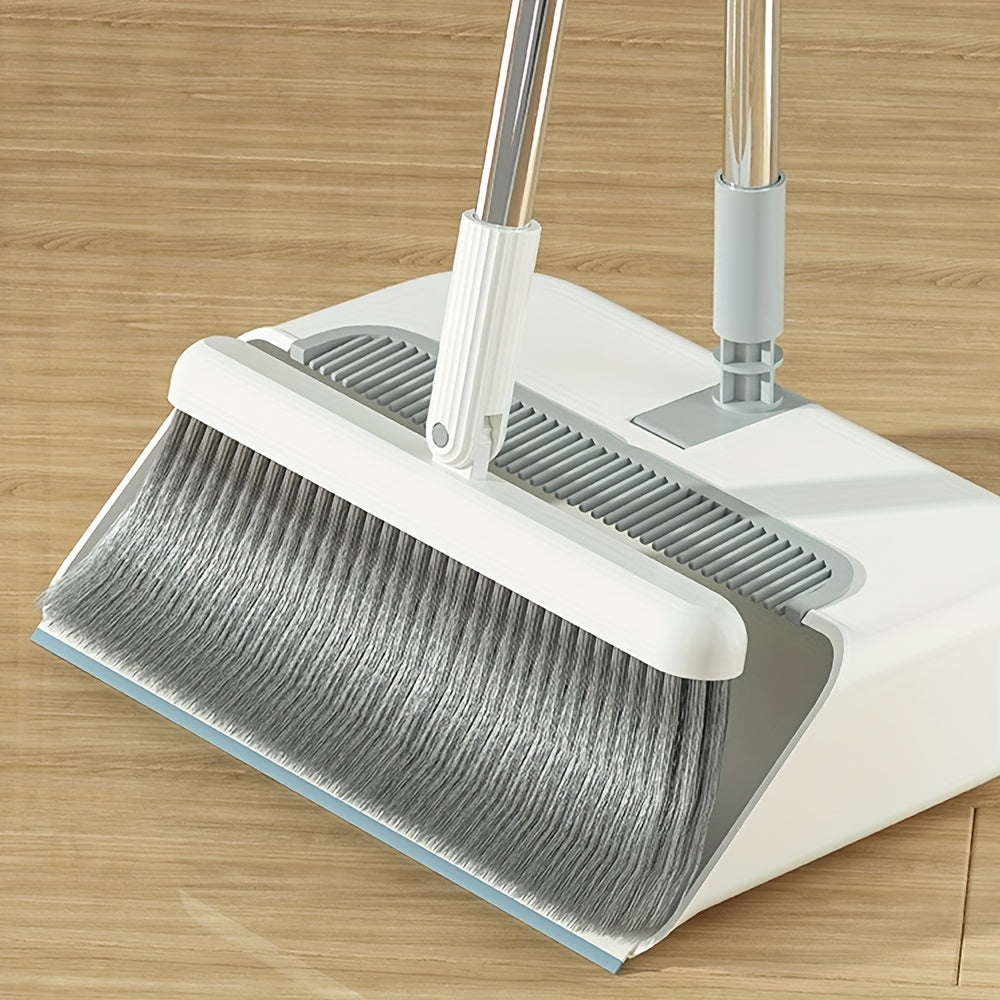 1 Set, Home White Classic Broom Dustpan Combination, Thickened Rotatable And Foldable, Stainless Steel Rod Is Sturdy And Durable, Suitable For Living Room Kitchen, Indoor And Outdoor Floor Cleaning, Cleaning Tools