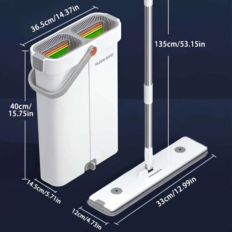 Hand-Free Mop And Wash Bucket Set with 2 Washable Reusable Microfiber Cloths, Machine Washable Matching Cloths, Wet And Dry Floor Dust Mops, Floor Cleaning Systems, Bucket Sets, Cleaning Supplies, Cleaning Tools, Holiday Cleaning - 33cm\u002F40cm
