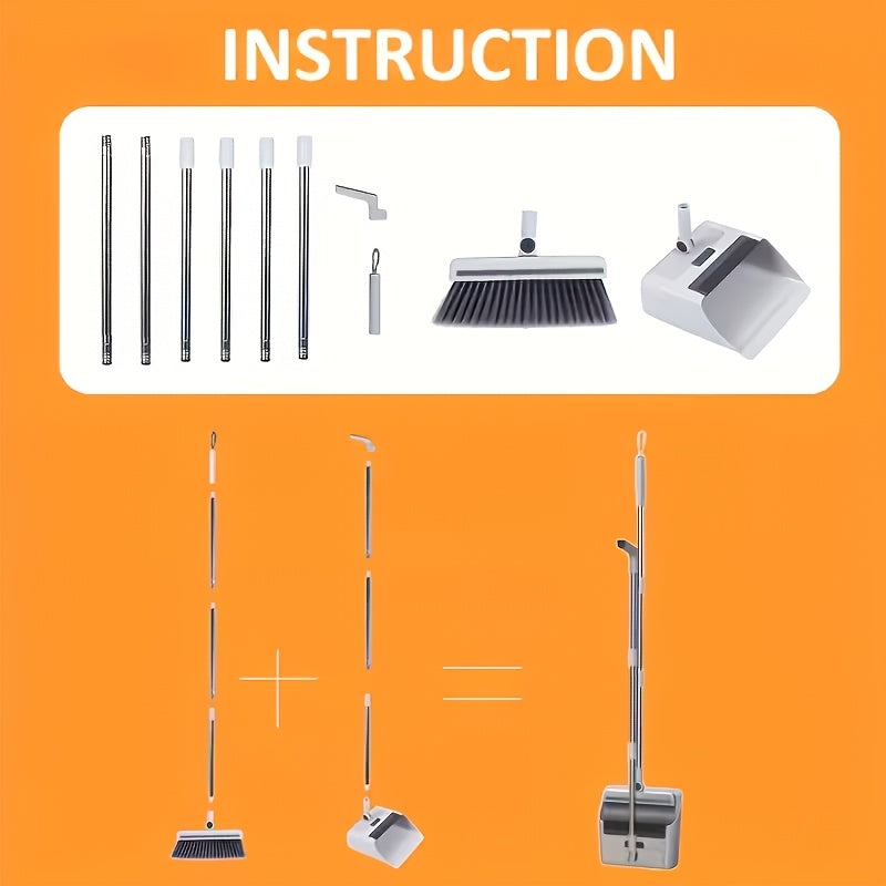3-in-1 Heavy Broom And Dustpan Set, with Long Handle - Perfect for Indoor And Outdoor Cleaning, Suitable for Home, Office, School Dormitory, 3-in-1 Broom, Dustpan Combination, Long Handle, Heavy Duty, Cleaning Tools