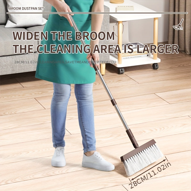 1 Set, Broom And Dustpan Set Combination, Thickened Rotatable Folding Stainless Steel Rod, Durable Soft Hair Broom, Plastic Non-stick Hair, Thickened Design, Suitable for Pet Hair Removal, Bedroom, Living Room, Courtyard Cleaning Supplies.