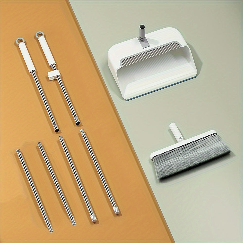 1 Set, Home White Classic Broom Dustpan Combination, Thickened Rotatable And Foldable, Stainless Steel Rod Is Sturdy And Durable, Suitable For Living Room Kitchen, Indoor And Outdoor Floor Cleaning, Cleaning Tools