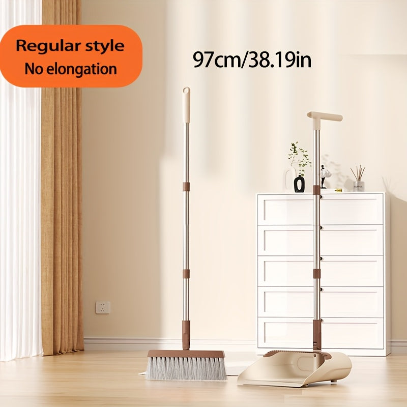 1 Set, Broom And Dustpan Set Combination, Thickened Rotatable Folding Stainless Steel Rod, Durable Soft Hair Broom, Plastic Non-stick Hair, Thickened Design, Suitable for Pet Hair Removal, Bedroom, Living Room, Courtyard Cleaning Supplies.