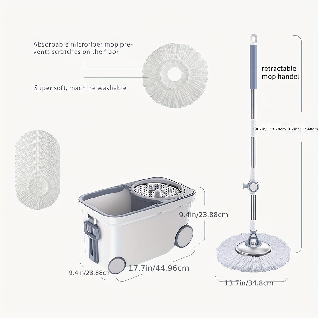 Large Spin Mop Bucket Deluxe 360 Spinning Floor Cleaning System With 4 Microfiber Replacement Head Refills, 62\