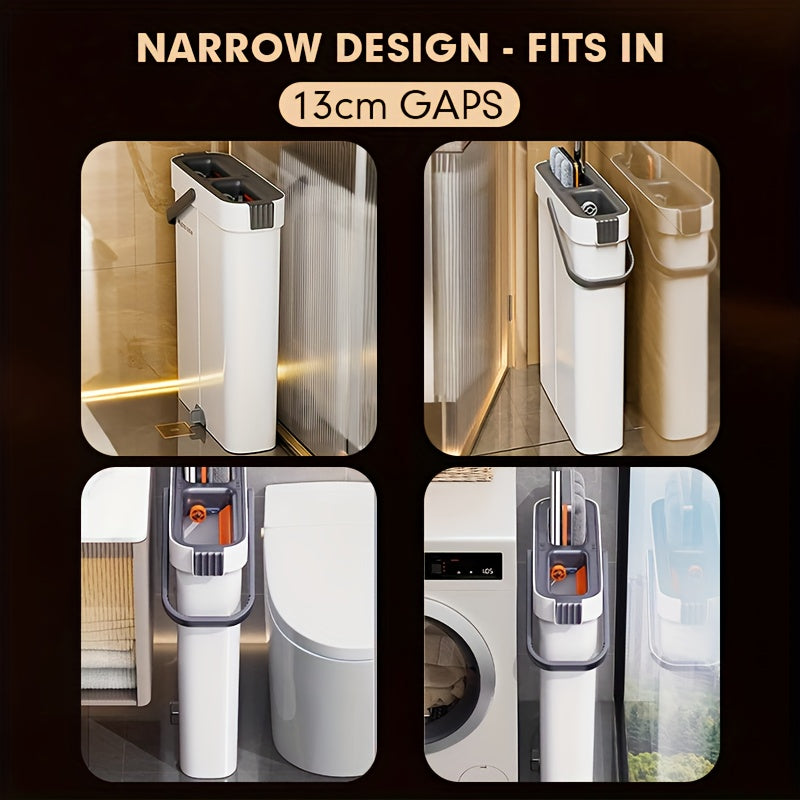 Upgrade Large Flat Mop And Bucket Set with Wringer, Hands Free Floor Mop And Bucket for Deep Cleaning, Wet And Dry Use, Wash&Dry Dual Bucket, with 2 Reusable Microfiber Pads, Space-Saving Design for Hardwood, Tile, Laminate Floor, Window, Wall Clean