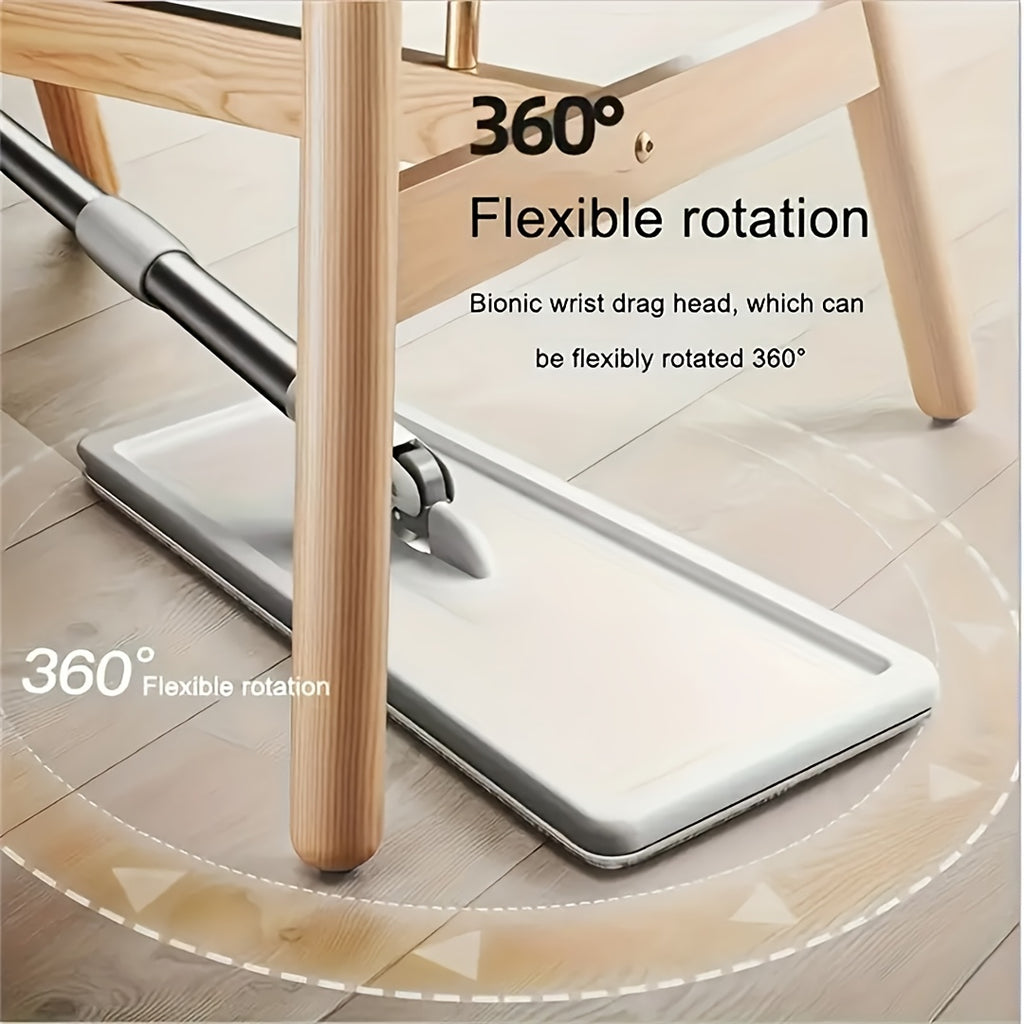 Hands-free Flat Mop And Bucket Set With 2 Reusable Microfiber Pads, Long Handle, Wringer, 360° Flexible Swivel For Floor Cleaning And Wall Cleaning, Mop And Bucket Cleaning Set
