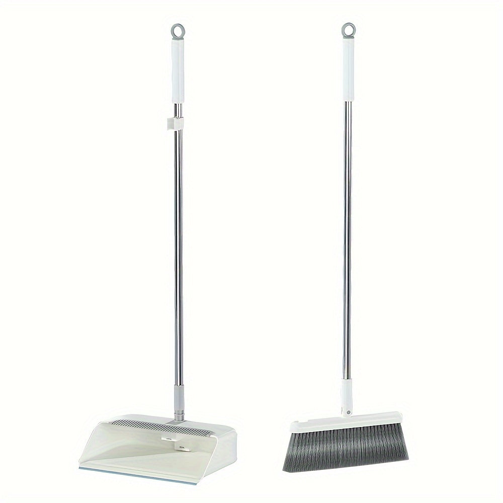 White Classic Broom And Dustpan Set Combo | Thickened, Rotatable, And Foldable With Pole, Soft Hair Plastic Handle, Ideal For Living Room, Bedroom, Kitchen, And Hard Floors | Suitable For Halloween And Christmas Deep Cleaning