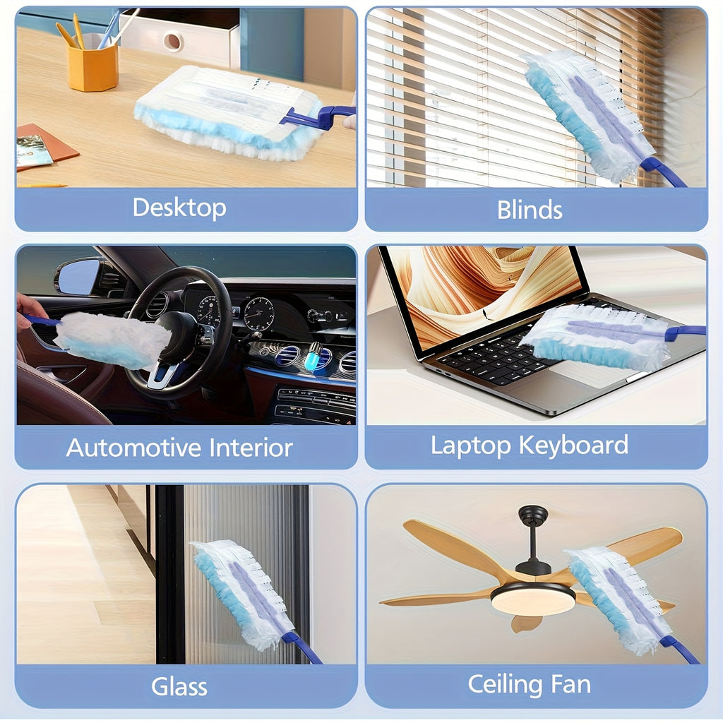 200pcs Disposable Duster Refills Tools Kit Include 2 Handles, Electrostatic Duster Cloths Replacement, Effortless Dust Removal for Electronics, Furniture, Blinds, And Ceiling Fans, Home Dust Cleaning Accessories