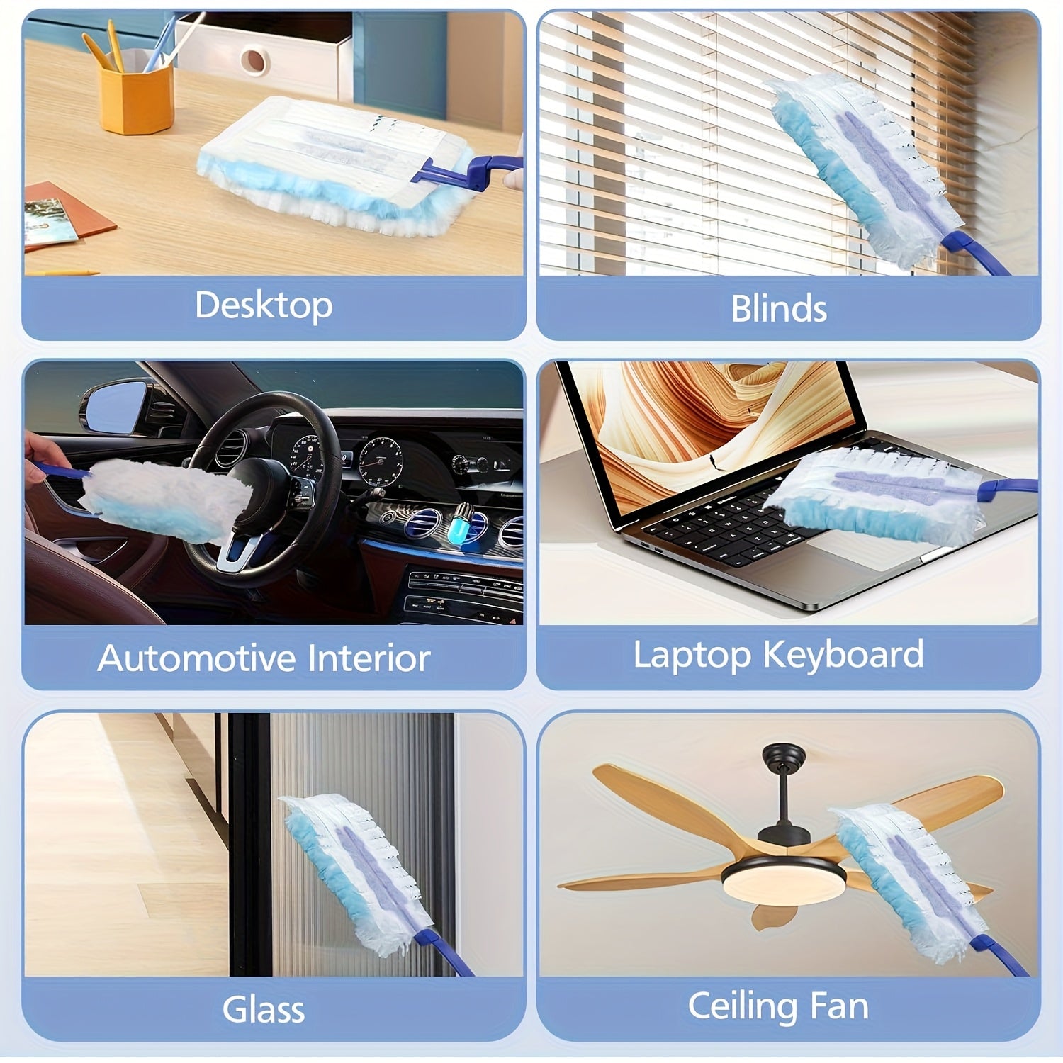 200pcs Disposable Duster Refills Tools Kit Include 2 Handles, Electrostatic Duster Cloths Replacement, Effortless Dust Removal for Electronics, Furniture, Blinds, And Ceiling Fans, Home Dust Cleaning Accessories
