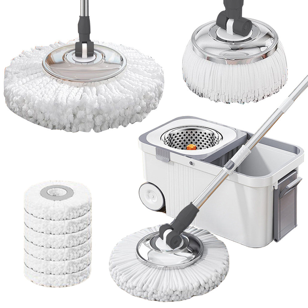 6 Replacement Refills Automatic Spin Mop with Extended Handle | Hand-Free Automatic Dehydration Mop Cleaning Spin Mop with Bucket for Household Floor Cleaning, Suitable for Living Room