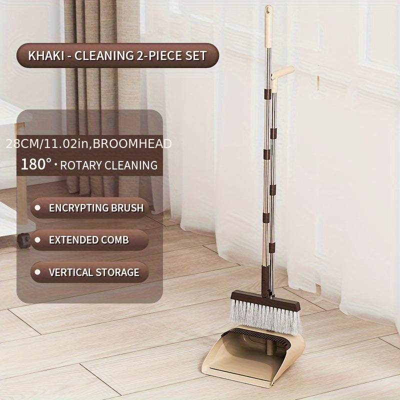1 Set, Broom And Dustpan Set Combination, Thickened Rotatable Folding Stainless Steel Rod, Durable Soft Hair Broom, Plastic Non-stick Hair, Thickened Design, Suitable for Pet Hair Removal, Bedroom, Living Room, Courtyard Cleaning Supplies.