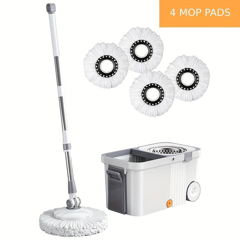Large Spin Mop Bucket Deluxe 360 Spinning Floor Cleaning System With 4 Microfiber Replacement Head Refills, 62\