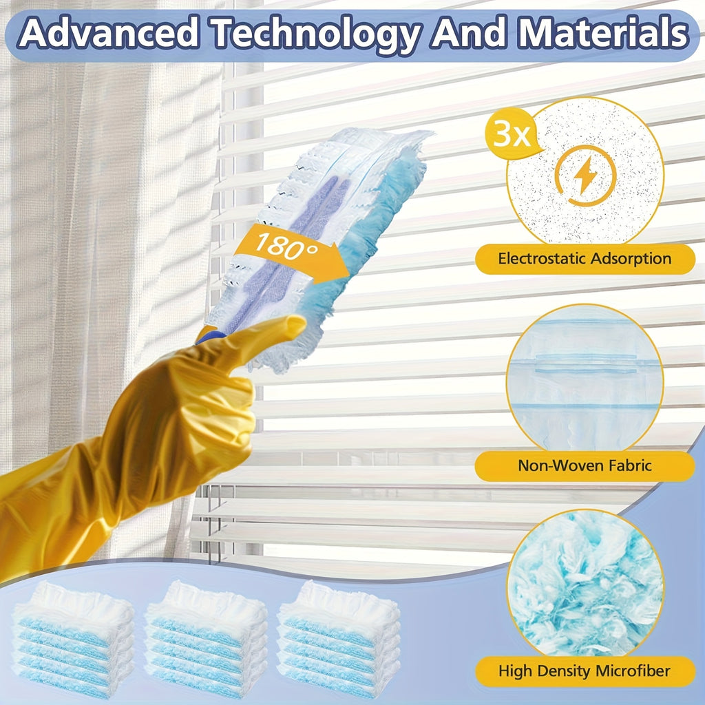 200pcs Disposable Duster Refills Tools Kit Include 2 Handles, Electrostatic Duster Cloths Replacement, Effortless Dust Removal for Electronics, Furniture, Blinds, And Ceiling Fans, Home Dust Cleaning Accessories