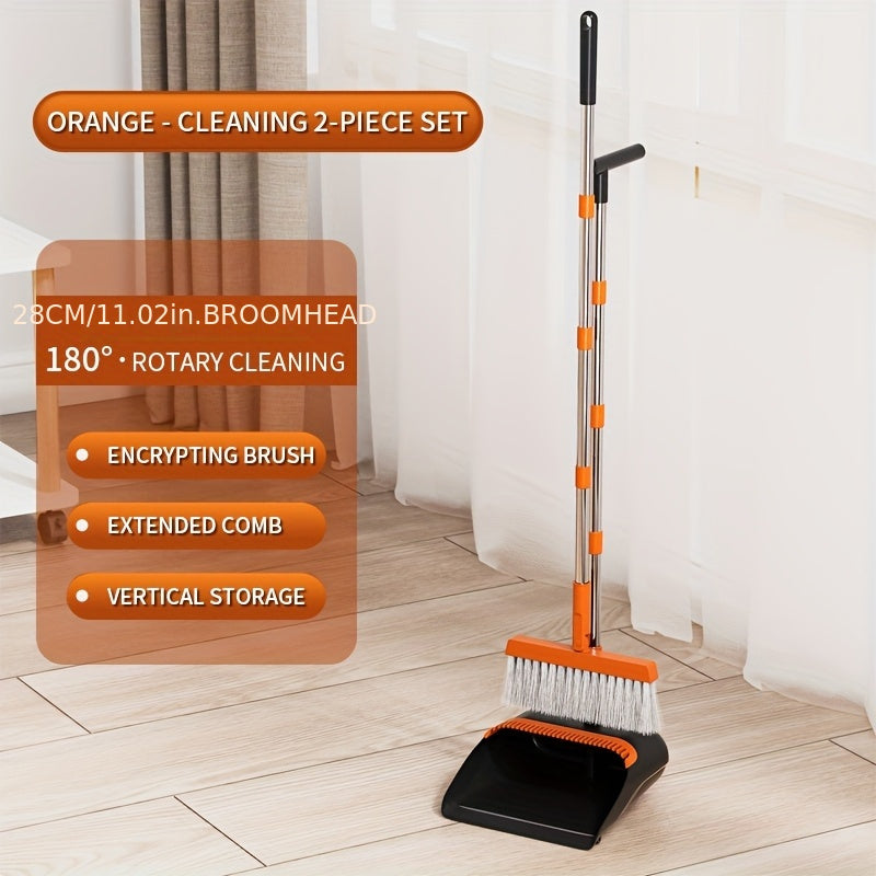 1 Set, Broom And Dustpan Set Combination, Thickened Rotatable Folding Stainless Steel Rod, Durable Soft Hair Broom, Plastic Non-stick Hair, Thickened Design, Suitable for Pet Hair Removal, Bedroom, Living Room, Courtyard Cleaning Supplies.