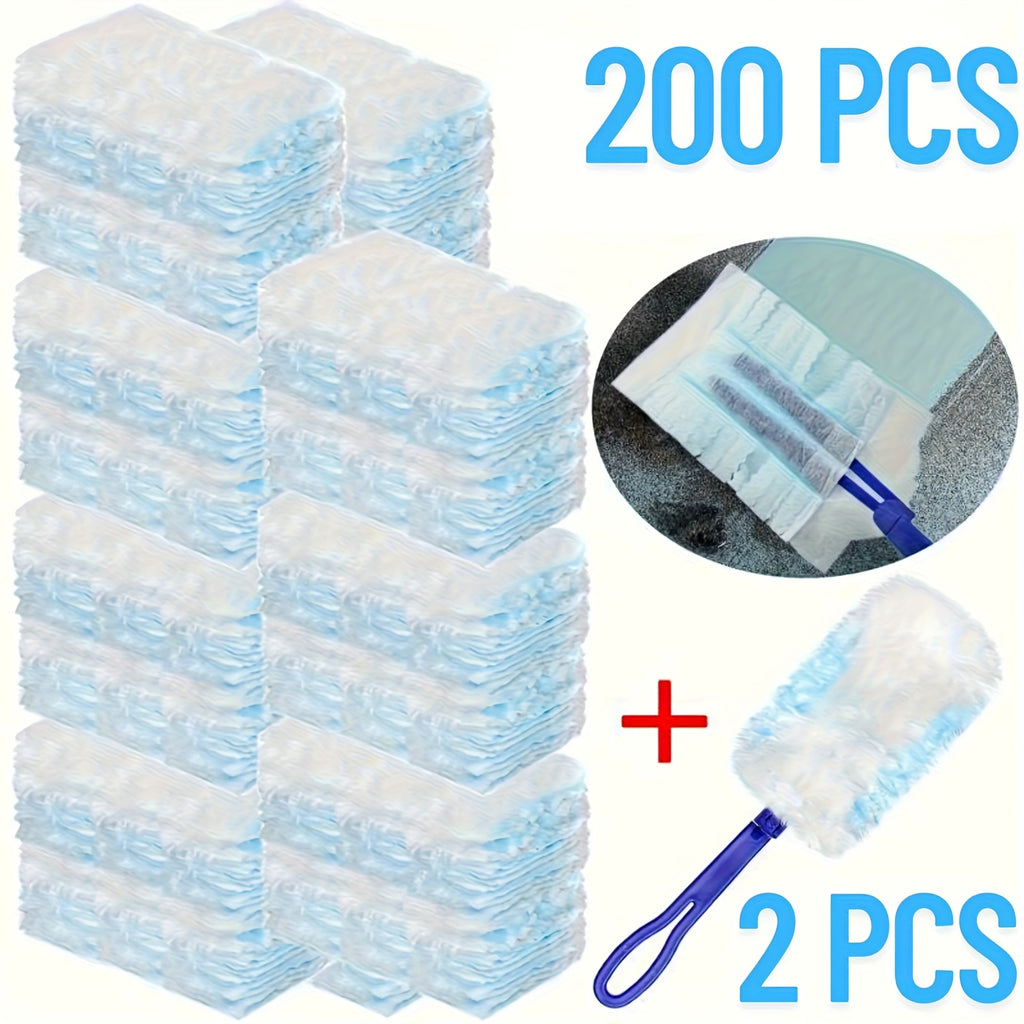 200pcs Disposable Duster Refills Tools Kit Include 2 Handles, Electrostatic Duster Cloths Replacement, Effortless Dust Removal for Electronics, Furniture, Blinds, And Ceiling Fans, Home Dust Cleaning Accessories
