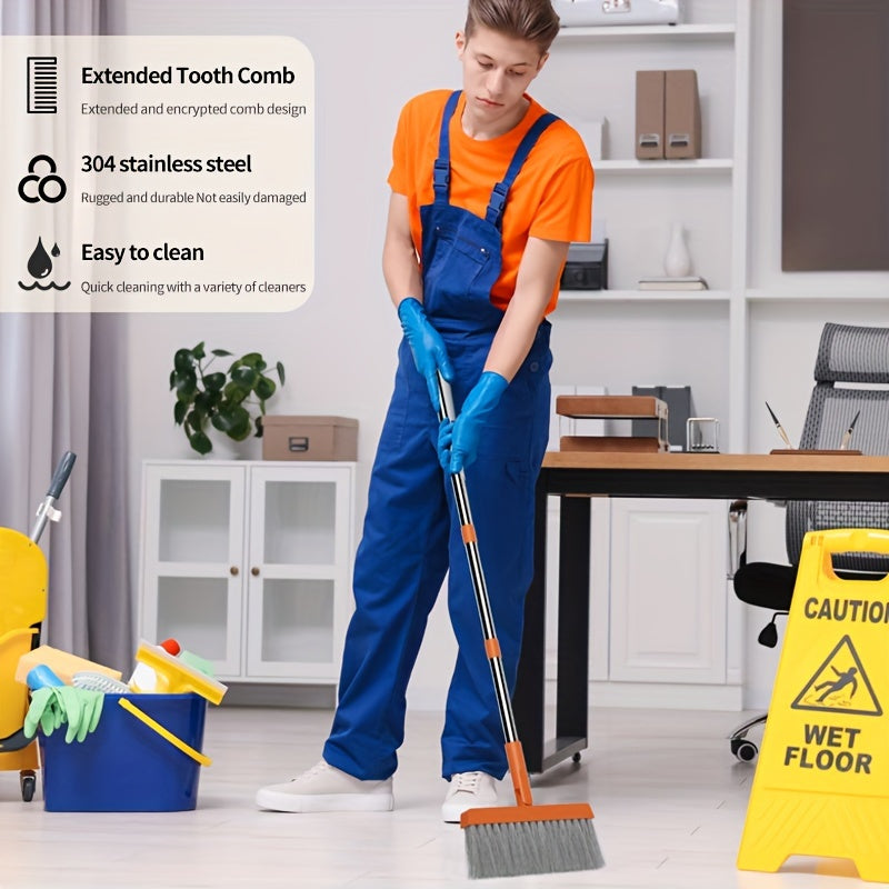 1 Set, Broom And Dustpan Set Combination, Thickened Rotatable Folding Stainless Steel Rod, Durable Soft Hair Broom, Plastic Non-stick Hair, Thickened Design, Suitable for Pet Hair Removal, Bedroom, Living Room, Courtyard Cleaning Supplies.