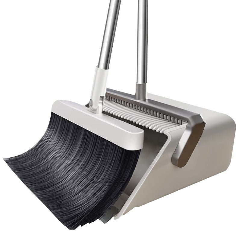 Magic Soft Bristle Broom and Dustpan Set | Dual Scraper Teeth, Folding Upright Standing Dustpan, Easy Floor Sweeping and Cleaning Tool, Made of Plastic