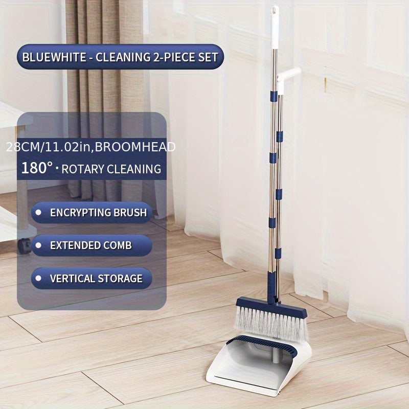 1 Set, Broom And Dustpan Set Combination, Thickened Rotatable Folding Stainless Steel Rod, Durable Soft Hair Broom, Plastic Non-stick Hair, Thickened Design, Suitable for Pet Hair Removal, Bedroom, Living Room, Courtyard Cleaning Supplies.