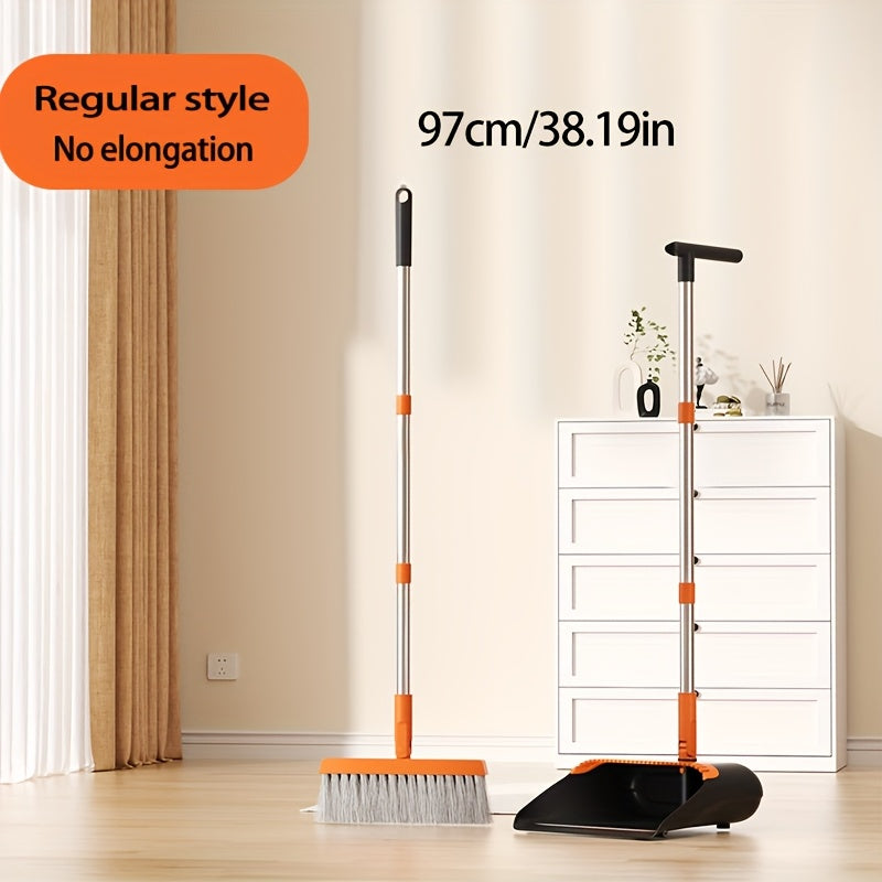 1 Set, Broom And Dustpan Set Combination, Thickened Rotatable Folding Stainless Steel Rod, Durable Soft Hair Broom, Plastic Non-stick Hair, Thickened Design, Suitable for Pet Hair Removal, Bedroom, Living Room, Courtyard Cleaning Supplies.