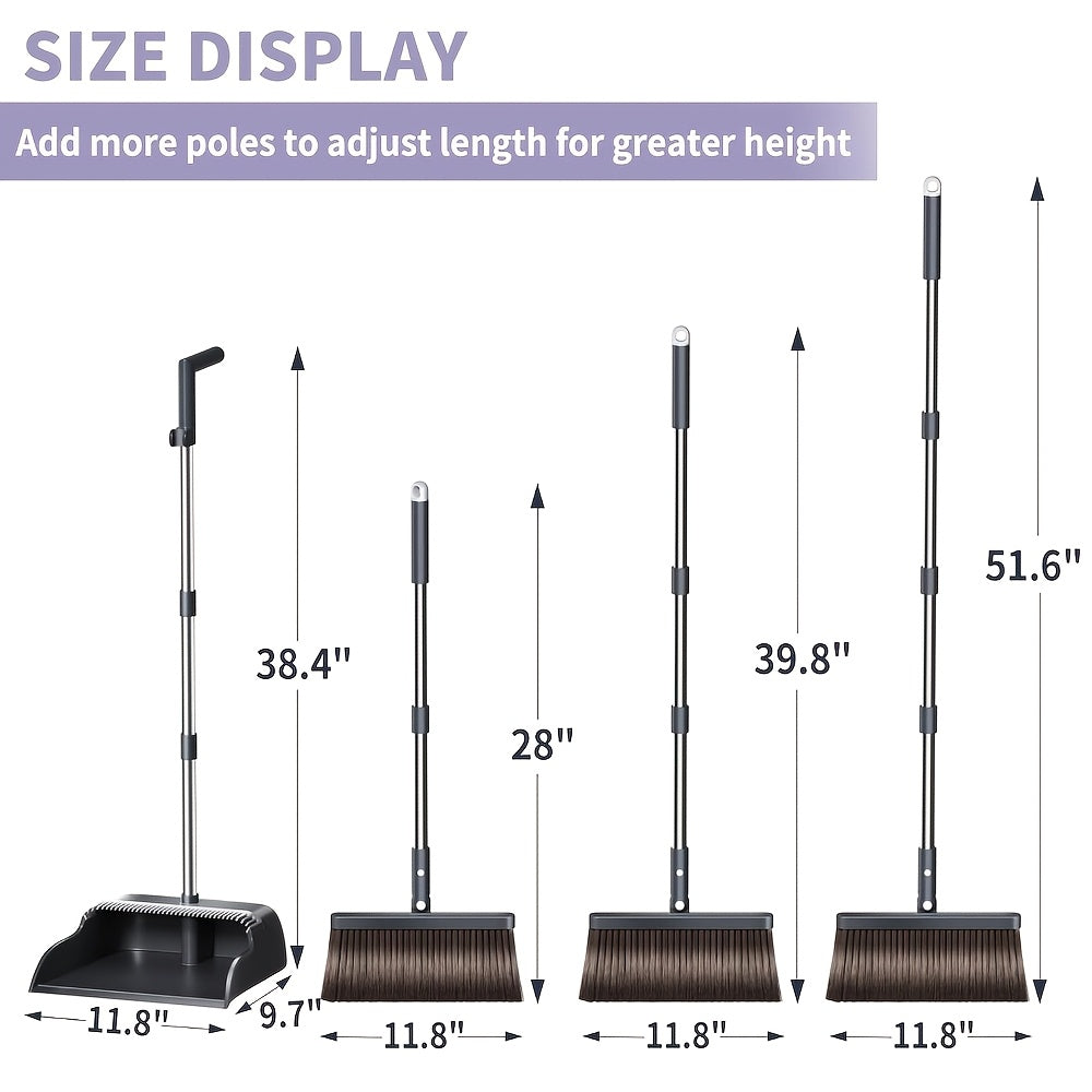Broom with Dustpan Combo Set, Broom and Dustpan Set, Extra Brush Head & 51.6\