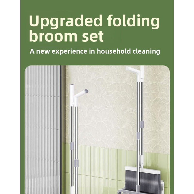 Magic Soft Bristle Broom and Dustpan Set | Dual Scraper Teeth, Folding Upright Standing Dustpan, Easy Floor Sweeping and Cleaning Tool, Made of Plastic