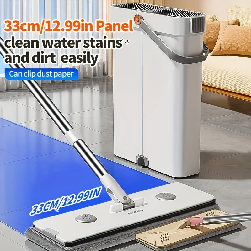 Hand-Free Mop And Wash Bucket Set with 2 Washable Reusable Microfiber Cloths, Machine Washable Matching Cloths, Wet And Dry Floor Dust Mops, Floor Cleaning Systems, Bucket Sets, Cleaning Supplies, Cleaning Tools, Holiday Cleaning - 33cm\u002F40cm