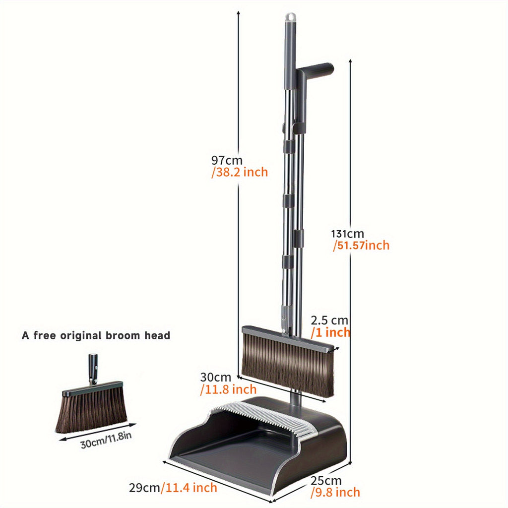 JOYBOS Broom and Dustpan Set, Long Handle, Extended Comb Teeth, Unflagged Bristle, Upgraded Design, with Plastic Processable Materials, for Hard Floor, Living Room, Bedroom, Outdoor, Car, Patio, Office, Home, Kitchen, Indoor and Outdoor Sweeping