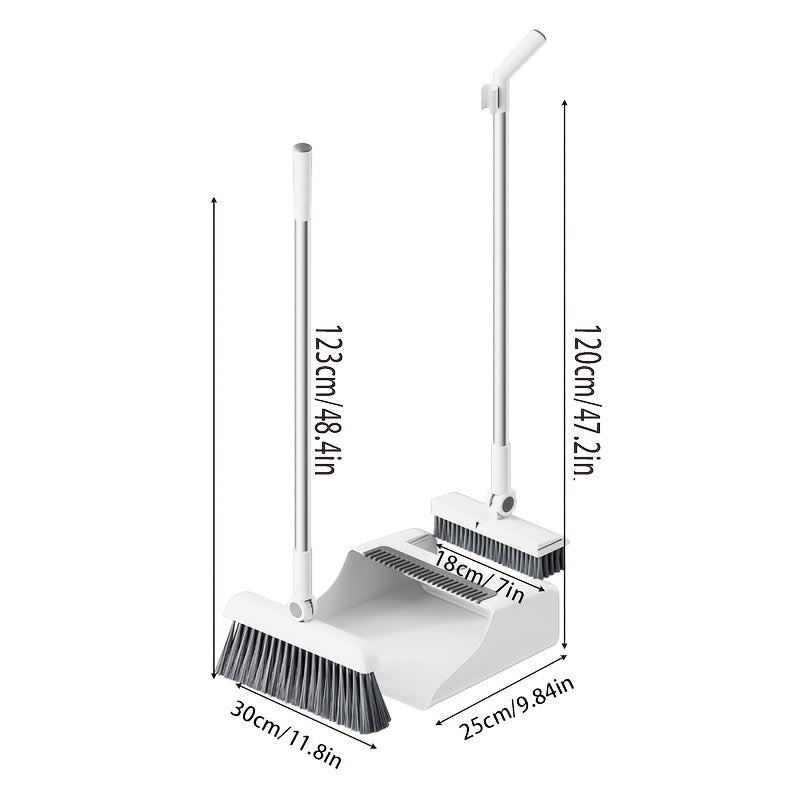 Best Quality 3-in-1 High-Efficiency Ergonomic Long Handle Floor Cleaning Kit - Durable Broom, Dustpan & Brush Set for Home, Office, School, Redroom, Dorms - Easy-to-Clean Household Cleaning Essentials