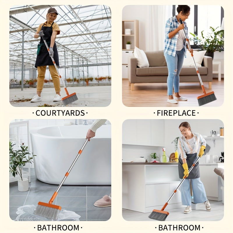 The Broom And Dustpan Set Includes A Broom And Dustpan. The Broom Bristles Are Dense And Elastic, Which Can Effectively Sweep Away Dust, Hair, And Other Debris. The Dustbin Is Wide And Deep, Making It Easy to Collect Garbage