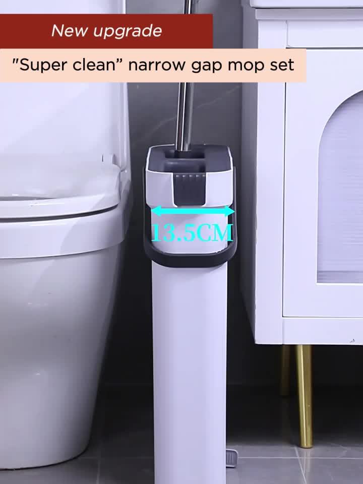 Upgrade Large Flat Mop And Bucket Set with Wringer, Hands Free Floor Mop And Bucket for Deep Cleaning, Wet And Dry Use, Wash&Dry Dual Bucket, with 2 Reusable Microfiber Pads, Space-Saving Design for Hardwood, Tile, Laminate Floor, Window, Wall Clean