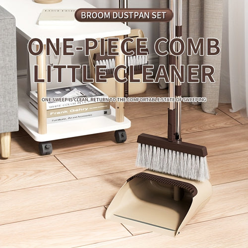 1 Set, Broom And Dustpan Set Combination, Thickened Rotatable Folding Stainless Steel Rod, Durable Soft Hair Broom, Plastic Non-stick Hair, Thickened Design, Suitable for Pet Hair Removal, Bedroom, Living Room, Courtyard Cleaning Supplies.