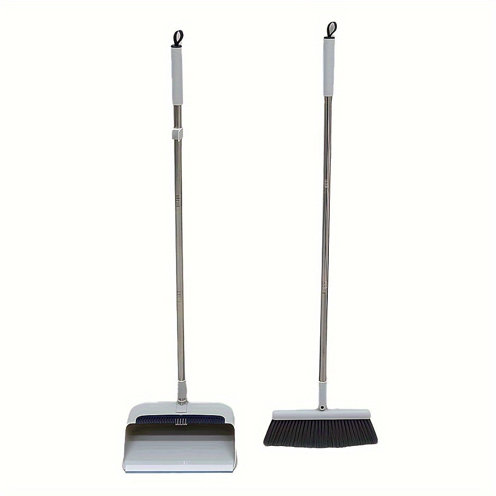 White Classic Broom And Dustpan Set Combo | Thickened, Rotatable, And Foldable With Pole, Soft Hair Plastic Handle, Ideal For Living Room, Bedroom, Kitchen, And Hard Floors | Suitable For Halloween And Christmas Deep Cleaning