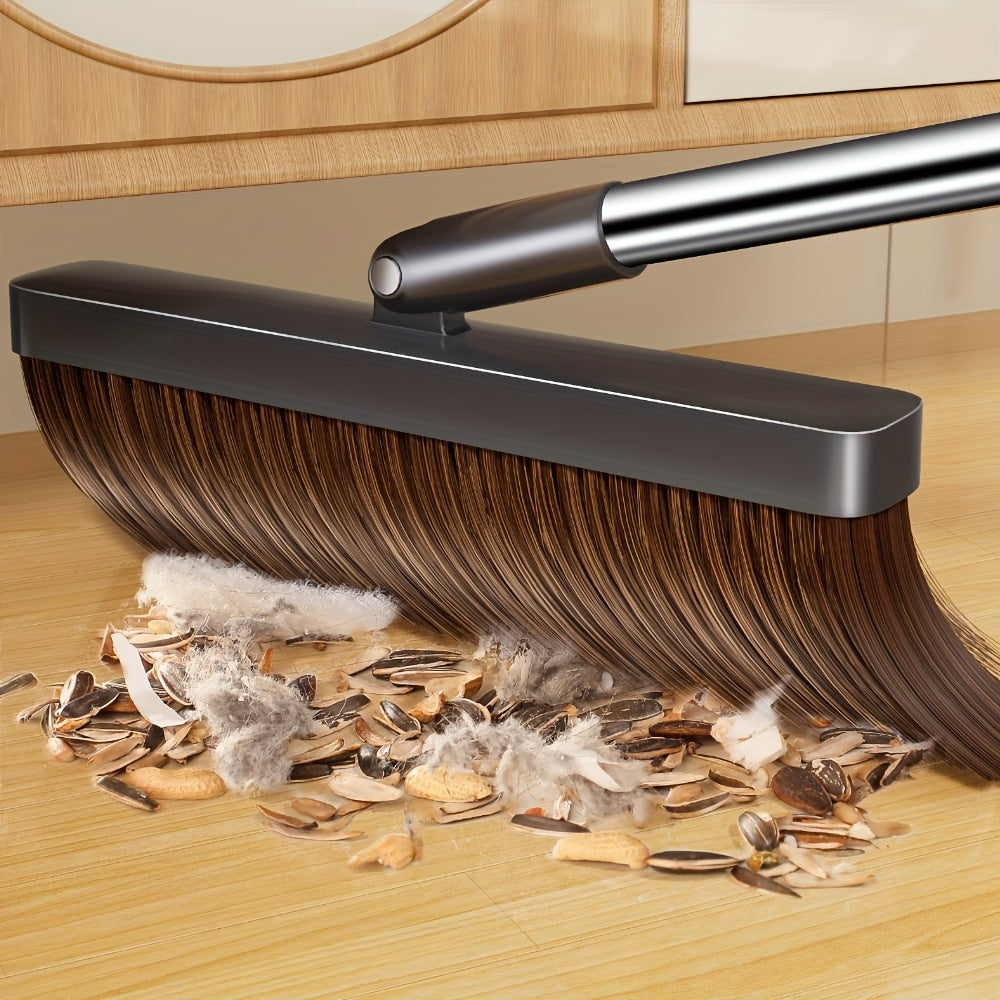 JOYBOS Broom and Dustpan Set, Long Handle, Extended Comb Teeth, Unflagged Bristle, Upgraded Design, with Plastic Processable Materials, for Hard Floor, Living Room, Bedroom, Outdoor, Car, Patio, Office, Home, Kitchen, Indoor and Outdoor Sweeping