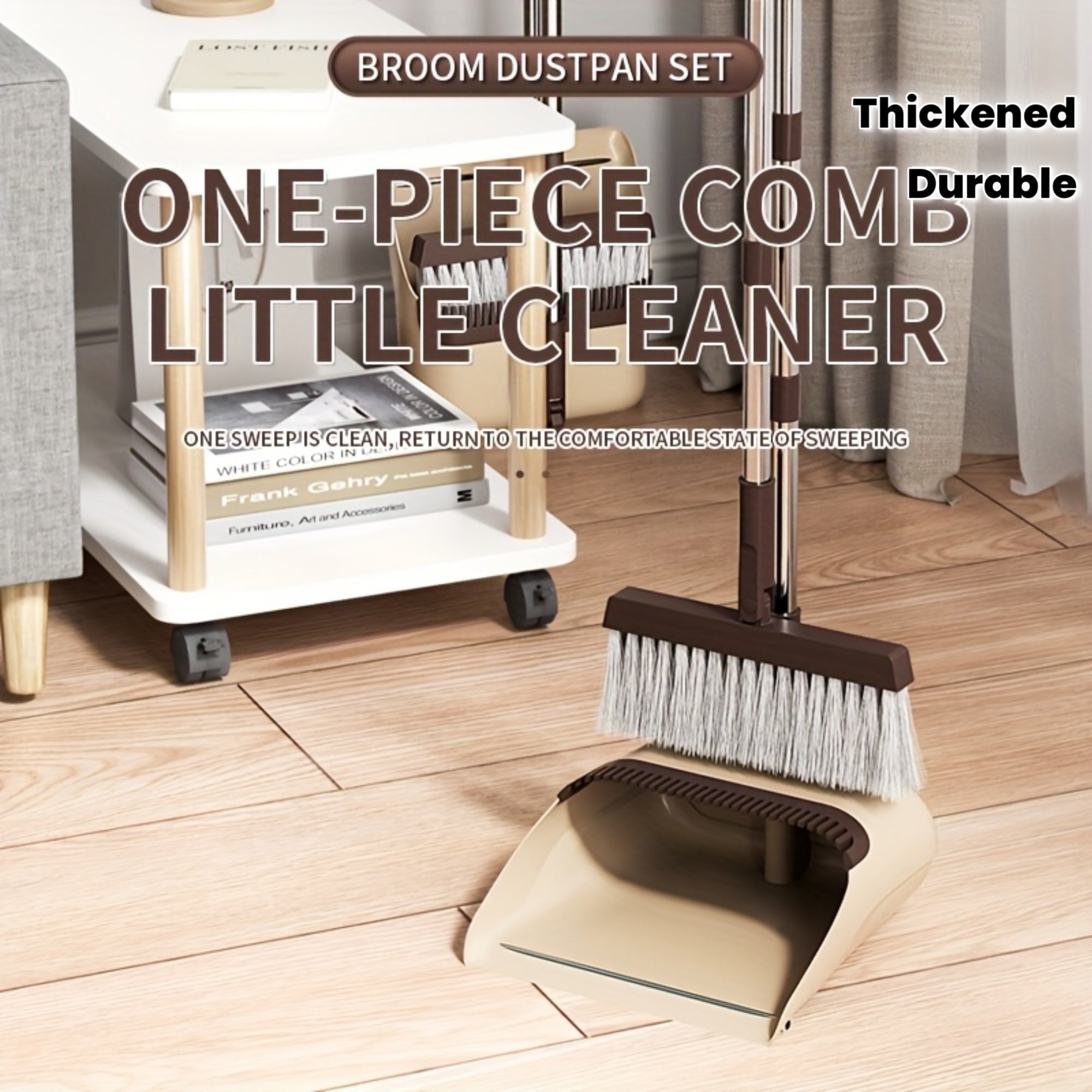 1 Set, Broom And Dustpan Set Combination, Thickened Rotatable Folding Stainless Steel Rod, Durable Soft Hair Broom, Plastic Non-stick Hair, Thickened Design, Suitable for Pet Hair Removal, Bedroom, Living Room, Courtyard Cleaning Supplies.