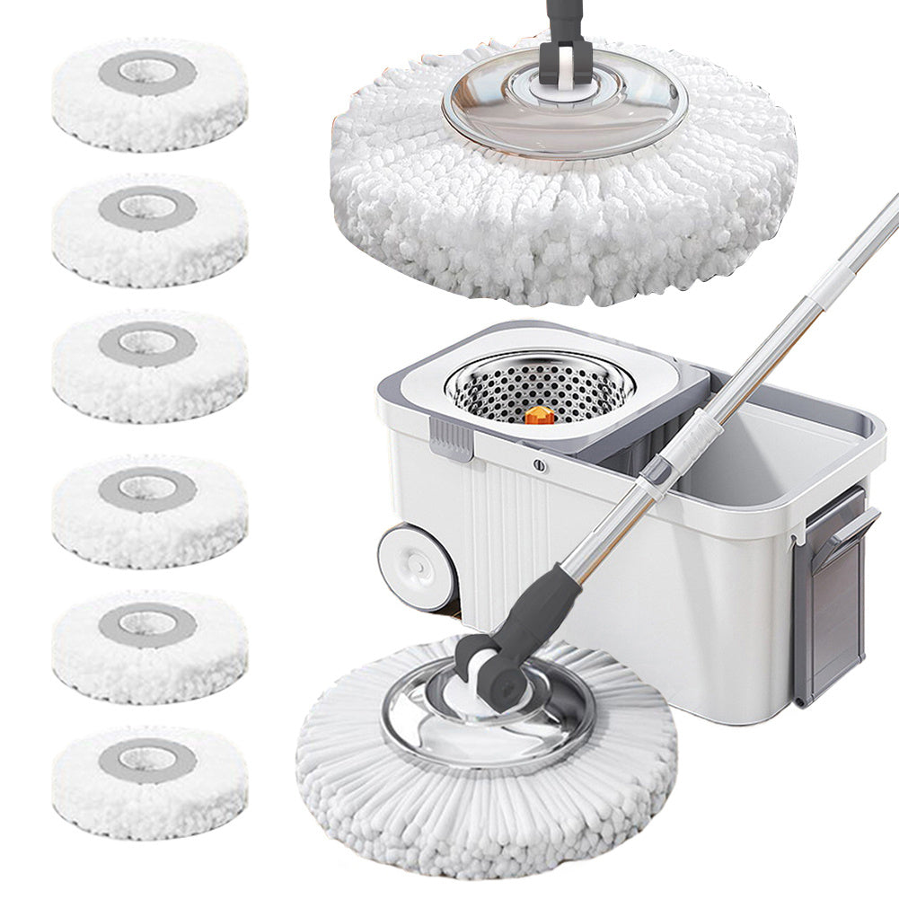 6 Replacement Refills Automatic Spin Mop with Extended Handle | Hand-Free Automatic Dehydration Mop Cleaning Spin Mop with Bucket for Household Floor Cleaning, Suitable for Living Room