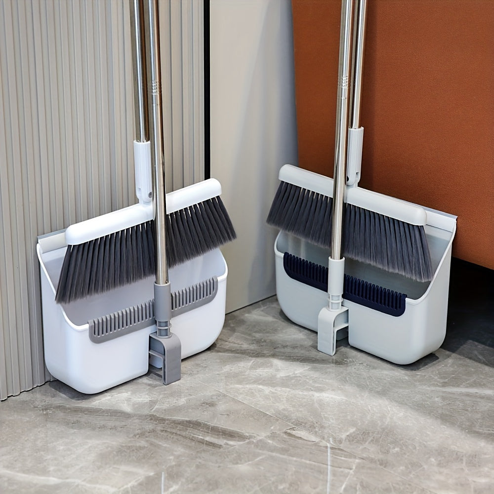 White Classic Broom And Dustpan Set Combo | Thickened, Rotatable, And Foldable With Pole, Soft Hair Plastic Handle, Ideal For Living Room, Bedroom, Kitchen, And Hard Floors | Suitable For Halloween And Christmas Deep Cleaning